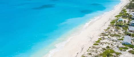 On the beach, sun-loungers, beach towels