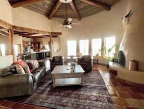 Smart TV, fireplace, DVD player, video library