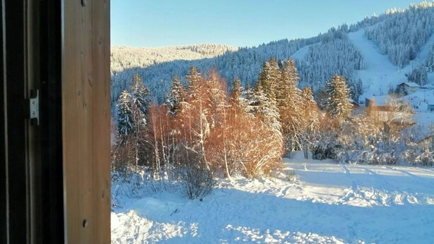 A snowy landscape with trees and a mountain in the background. - Exceptional ski slopes superb chalet for 4 people 2 bedrooms 2 toilets (Gérardmer)