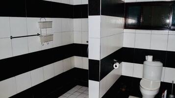 Shower, towels, toilet paper