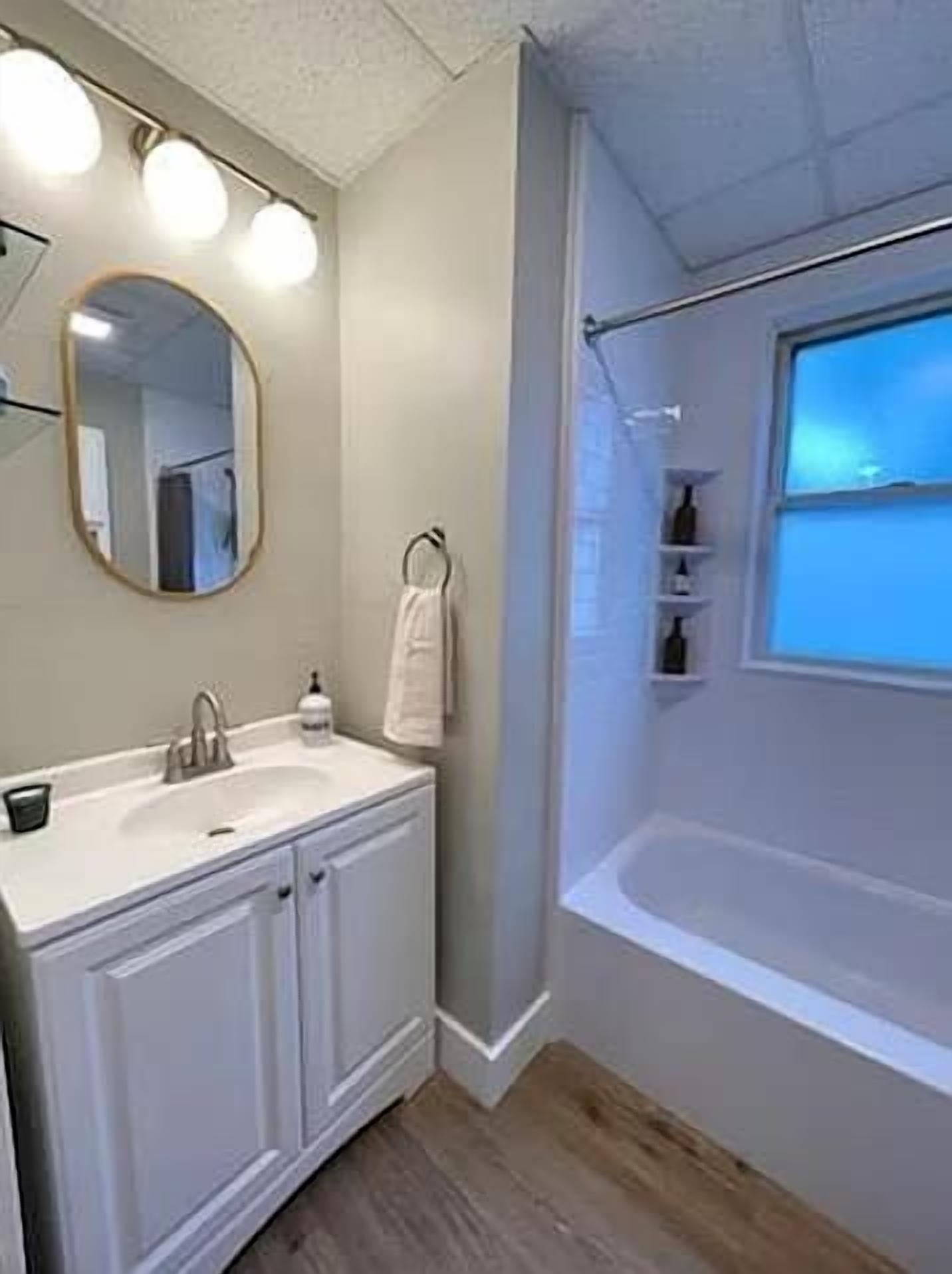 Bathtub, hair dryer, towels