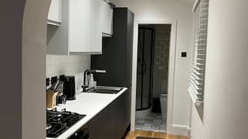 Frigorífico, microondas, horno y placa de cocina