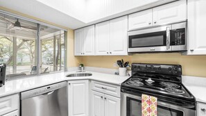 Fridge, microwave, oven, dishwasher