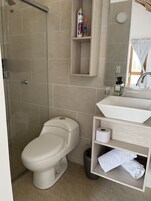 Ducha, toallas, papel higiénico