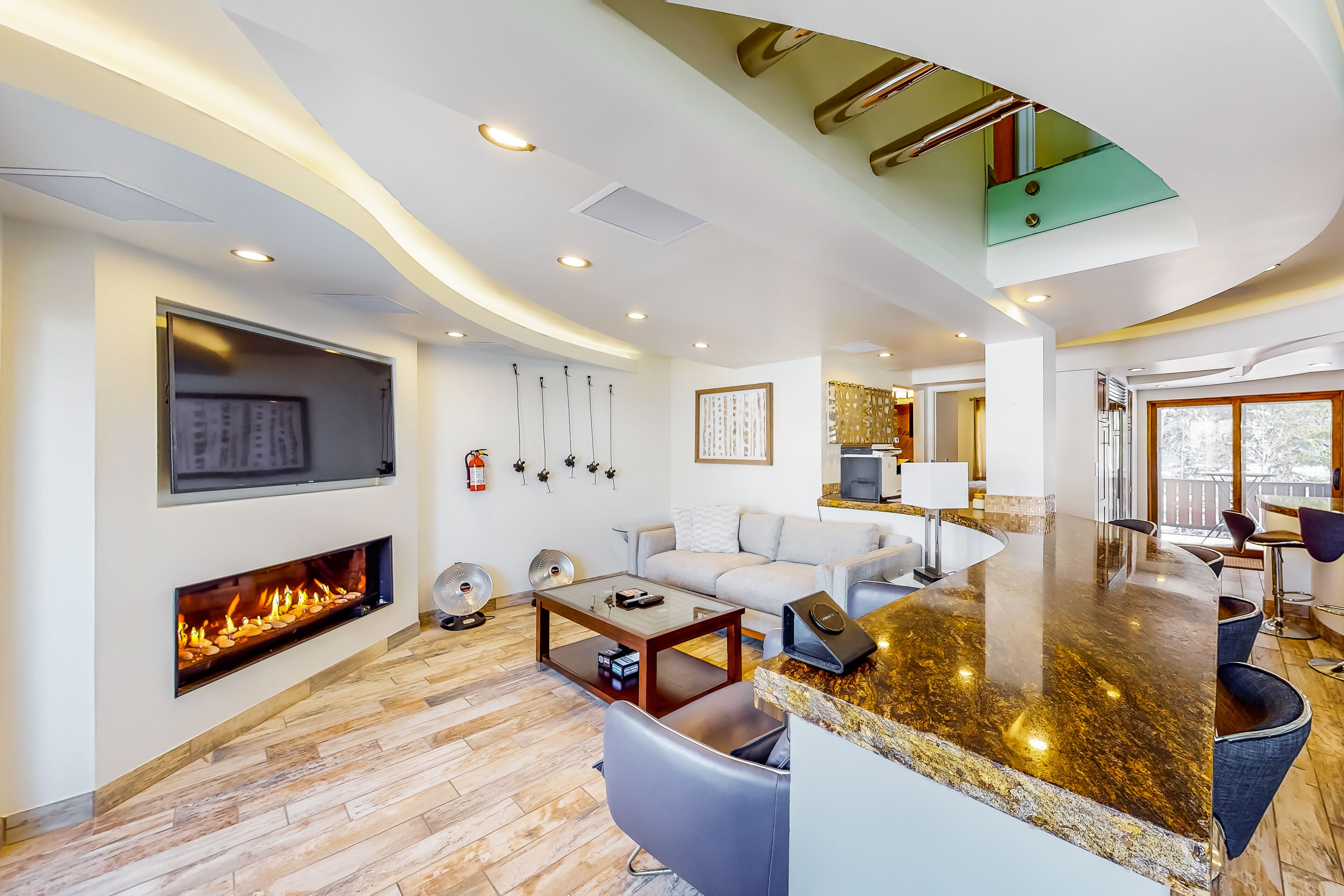 Modern condo near slopes with balcony, mountain views