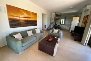 Fireplace, DVD player, music library, stereo