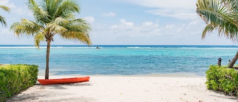 On the beach, sun-loungers, beach towels