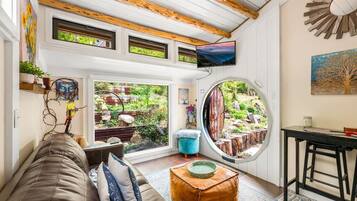 Télévision, cheminée, livres