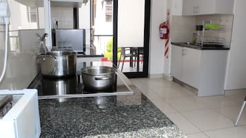 Mini-fridge, microwave, stovetop, toaster