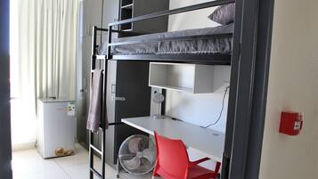 Desk, laptop workspace, free WiFi, bed sheets