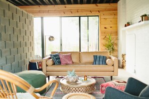 Fireplace, books, music library