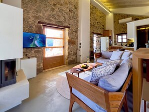 Smart TV, caminetto, tavolo da ping pong, libri