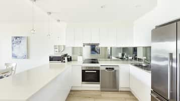 Fridge, microwave, oven, dishwasher