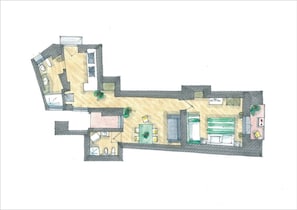 Apartamento, 1 quarto, sacada, vista para o rio | Planta do andar