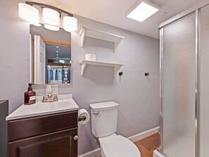 Shower, towels, toilet paper