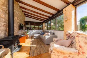 TV, fireplace - Finca "Na Palada" with Mountain View, Shared Pool & Wi-Fi (artà)