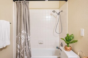 Dusche, Haartrockner, Handtücher, Shampoo