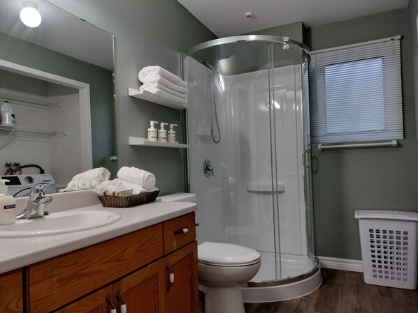 Combined shower/bathtub, hair dryer, towels, soap - Great Location - North Rustico Ocean View (North Rustico)