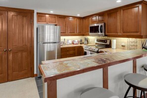 Fridge, microwave, oven, dishwasher
