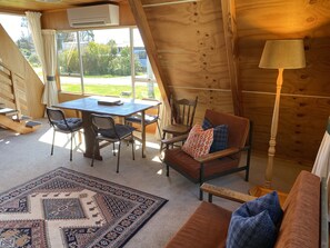 Smart TV, fireplace, video games, DVD player