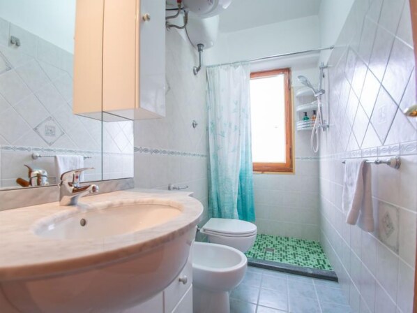 A bathroom with a large sink, a toilet, and a shower area. - La Collina by Interhome (Roccaraso)