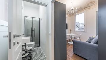 Apartment | Bathroom | Shower, hair dryer, slippers, towels
