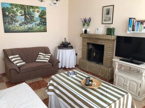 TV, fireplace