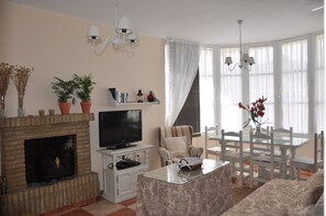 TV, fireplace
