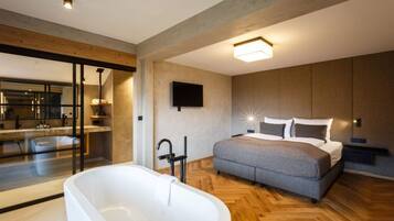 In-room safe, desk, laptop workspace, blackout curtains