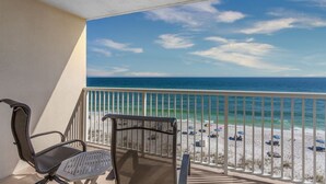 A balcony with a view of the beach and ocean. - Sandy Key 516 5th floor -Beachfront view -NO HASSLE CHECK OUT (Pensacola)