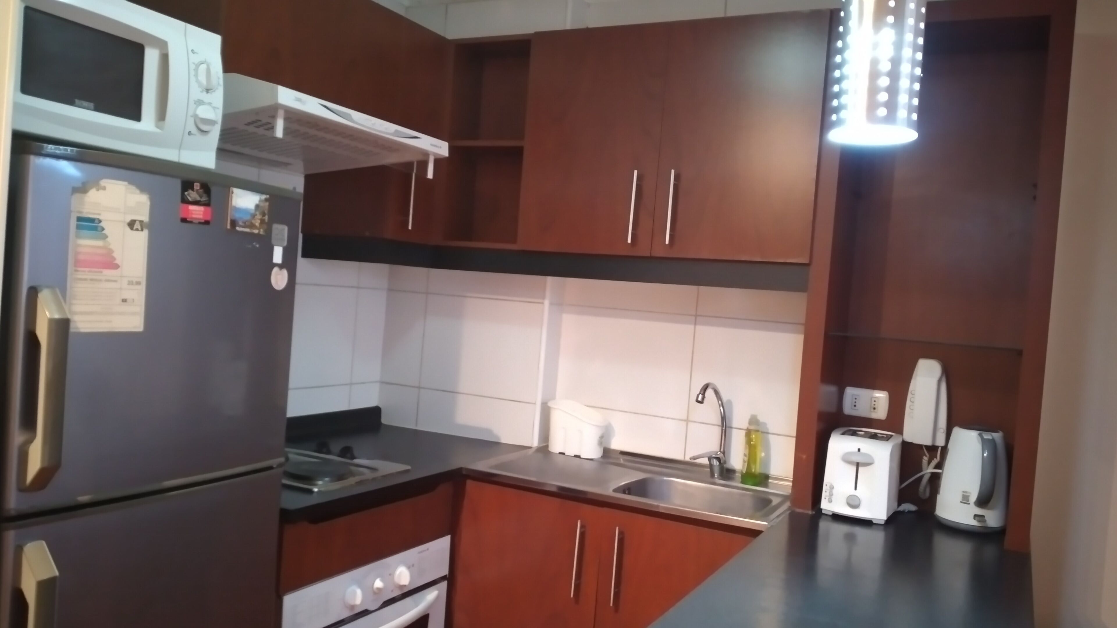 Microwave, electric kettle, toaster, cookware/dishes/utensils