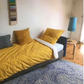 1 bedroom, desk, iron/ironing board, travel cot