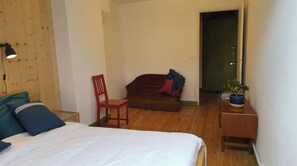 1 bedroom, desk, iron/ironing board, travel cot