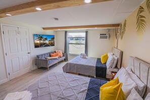 1 bedroom, desk, iron/ironing board, travel cot