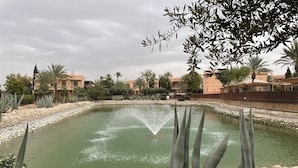 A square-shaped pond with a fountain in the center, surrounded by rocks and cacti. - In the heart of Marrakech's Palmeraie (Marrakesh)