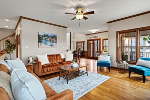 Smart TV, fireplace, video games, foosball