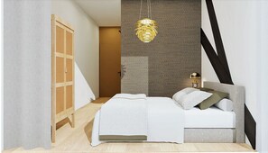 1 sovrum, värdeförvaringsskåp på rummet och skrivbord