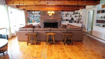 TV, fireplace, video games, ping pong