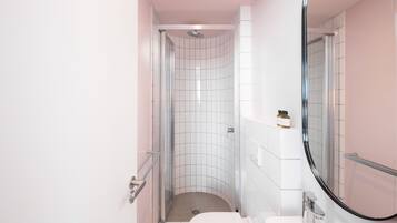 Secador de cabelo, toalhas de banho, sabonete, shampoo