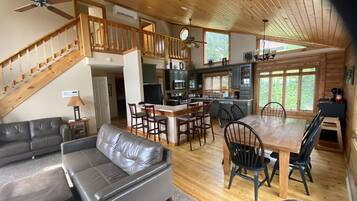 Smart TV, fireplace, DVD player, foosball