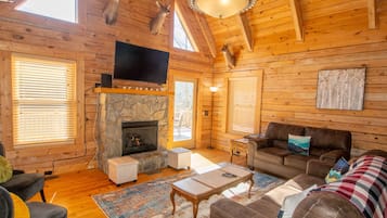 Una televisión, una chimenea