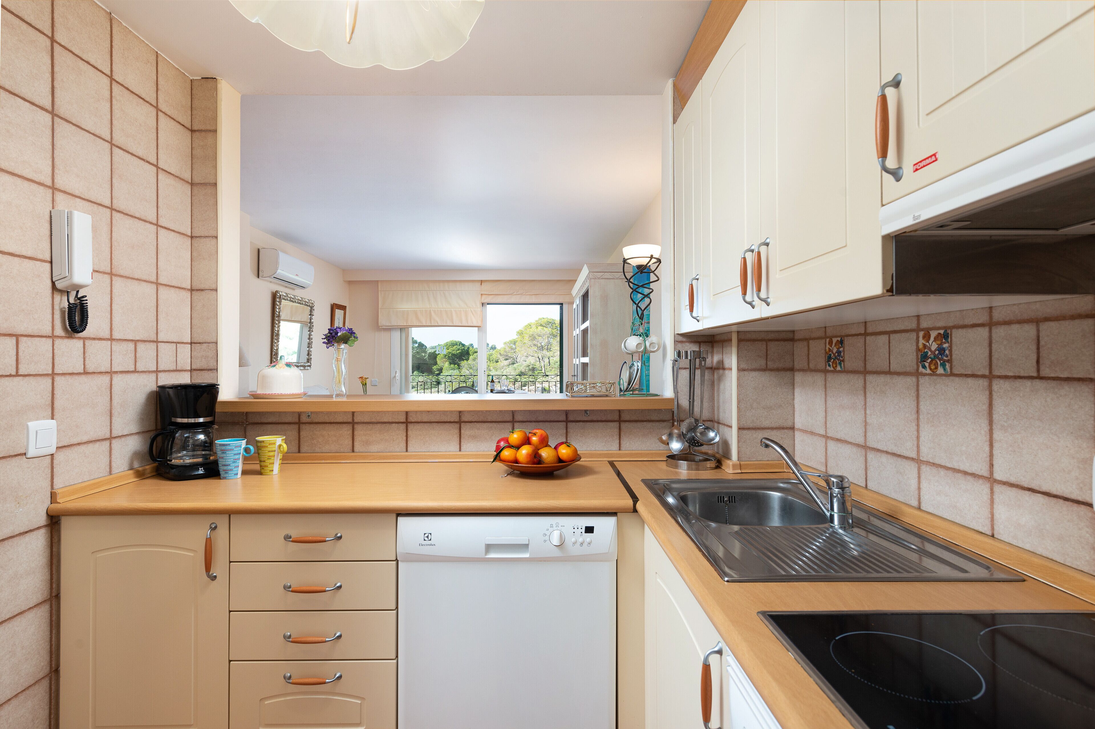 Frigorífico, microondas, horno y placa de cocina