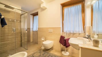 Regadera, secadora de cabello, toallas