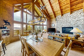 Televisión, chimenea, reproductor de DVD y tenis de mesa 