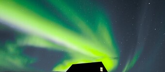 View of volcano Hekla and horse pastures, very cozy and quiet,