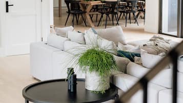 Smart TV, fireplace, video games, music library