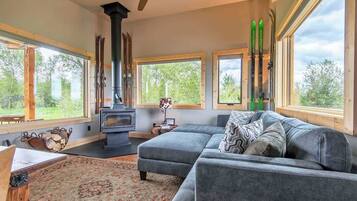 Fireplace, books