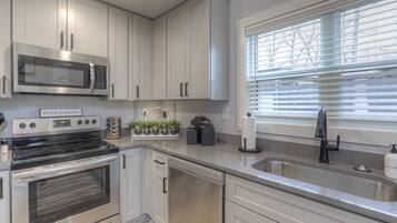 Frigorífico, microondas, horno y placa de cocina