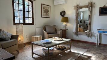 Télévision, cheminée, livres