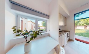 Dishwasher, coffee/tea maker, cookware/dishes/utensils